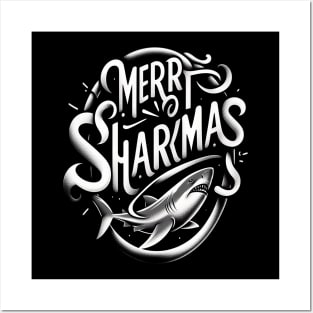 Merry Sharkmas, Santa Waving, Christmas Gift, m Shark Gift Posters and Art